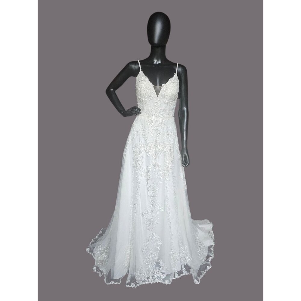 NWT Sparkle A-Line Plunge Spaghetti Strap Wedding Gown - Oleg Cassini